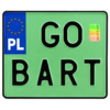 Zielona kwadratowa tablica rejestracyjna z czarnym oznaczeniem GO BART, przedstawiona na wprost. Tablica ma niebieski euroband z symbolem Unii Europejskiej i oznaczeniem PL, czarne obramowanie oraz hologram zabezpieczający.